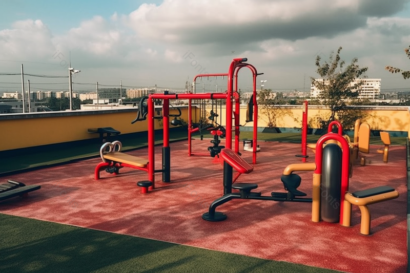 公园里的健身器材红色地板活动中心,高清,摄影图,摄影图片,图片大全,摄影图免费下载